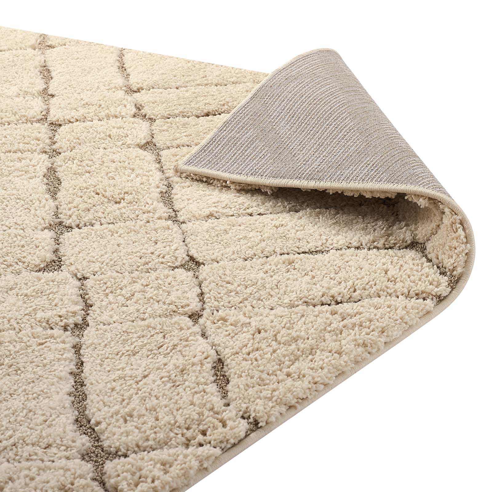 Jubilant Verona Abstract Geometric Shag 5x8 Area Rug | Creame and Beige | Shag Weave Of 1.18 Inches | Gripping Jute Fabric Underside | Soft High Density Polypropylene image 4