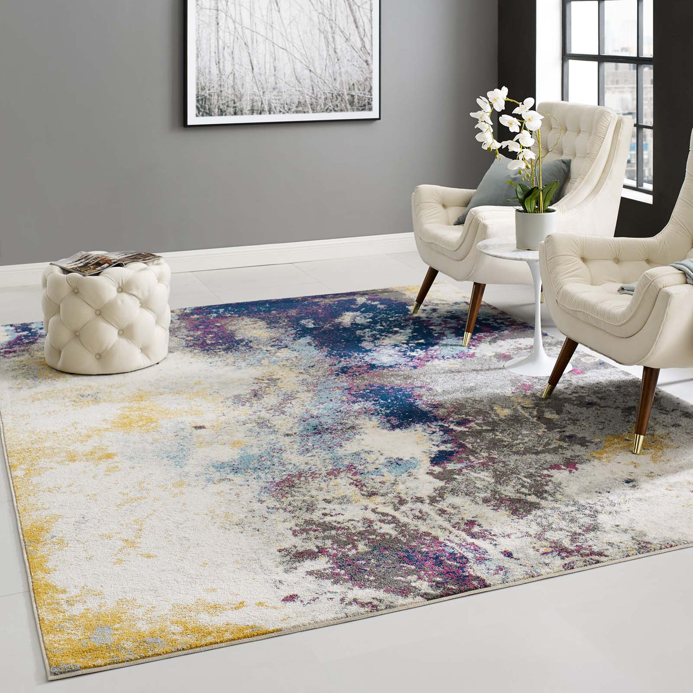 Entourage Adeline Contemporary Abstract 8x10 Area Rug | Multi Coloured Modern Design With Gripping Rubber Underside | Contemporary Area Rug image 1