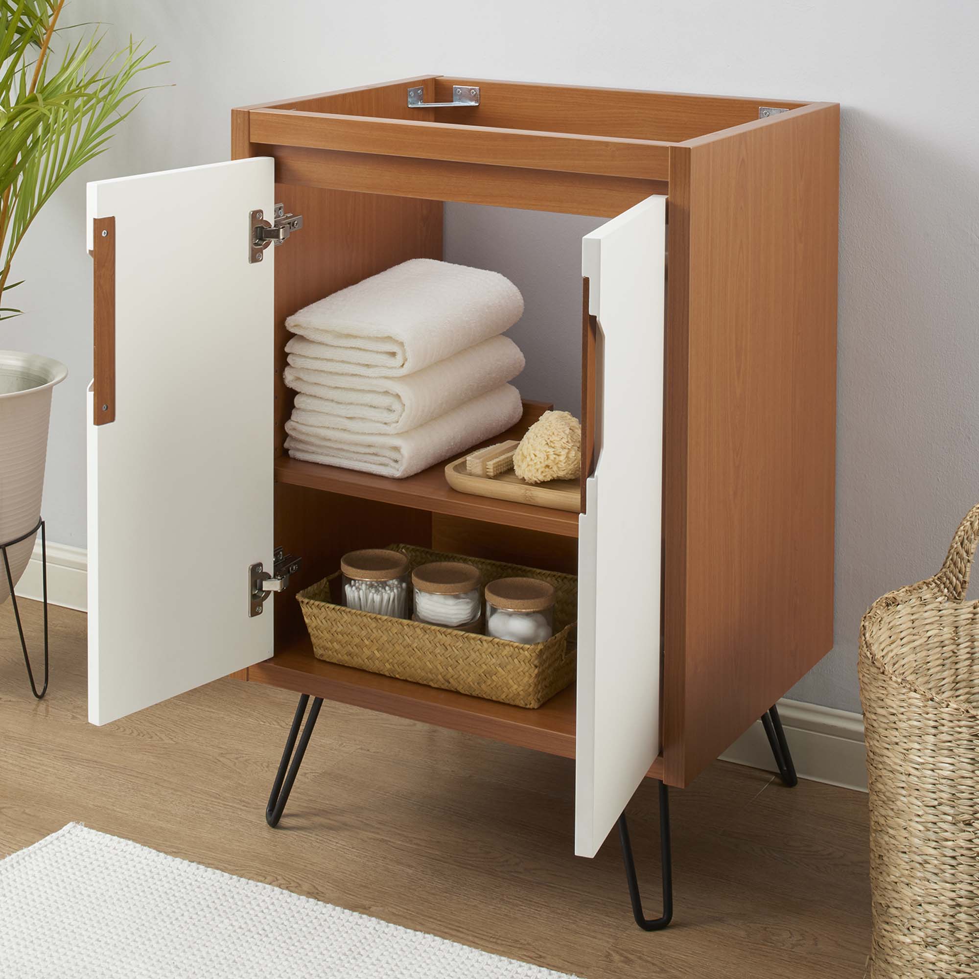 Bathroom Vanity Cabinet (Sink Basin Not Included) In Cherry White Color | Energize Series | 24", 36", 48" Single, 48" Double, 48" Double Or Single Sink Size Options | Modern Bathroom Vanity | Metal Hairpin Legs | Dual Soft-Close Doors image 2
