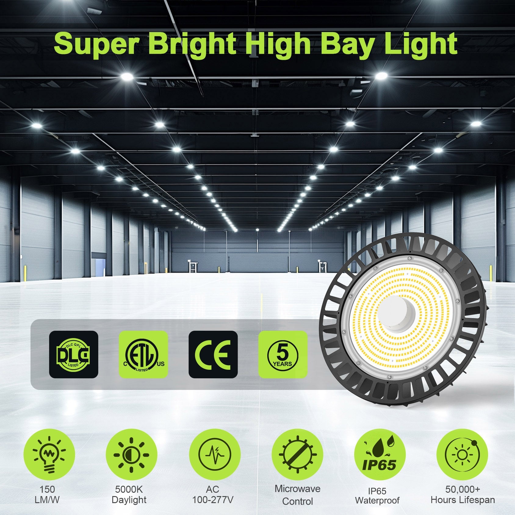 LED UFO High Bay Light | 90W - 500W | 5000K | 100-277VAC  | With Microwave Expansion Port 120° Or 90° | CE, ETL, CETL, DLC Certified | Pack Of 2 image 6