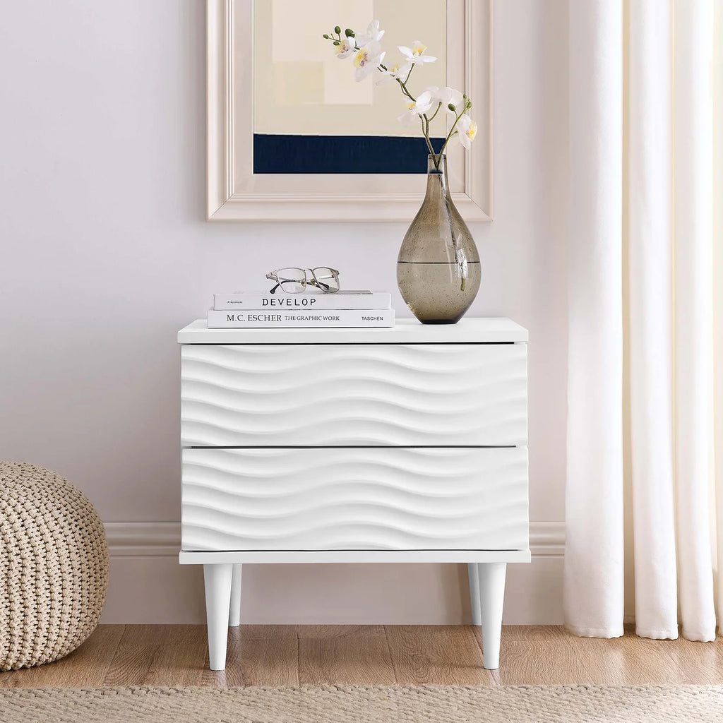Wavelet White 2-Drawer Nightstand image 8