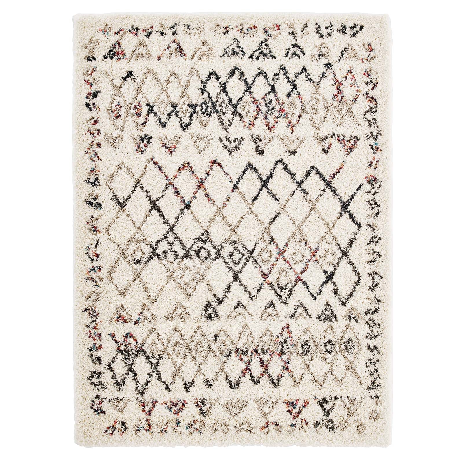 Multicolored Skadi Rainbow Diamond Shag 5 X 8 Area Rug | Shag Weave Approx. 2 Inches | Grooved Rubber Grip Bottom | 80% Polypropylene / 20% Polyester image 1