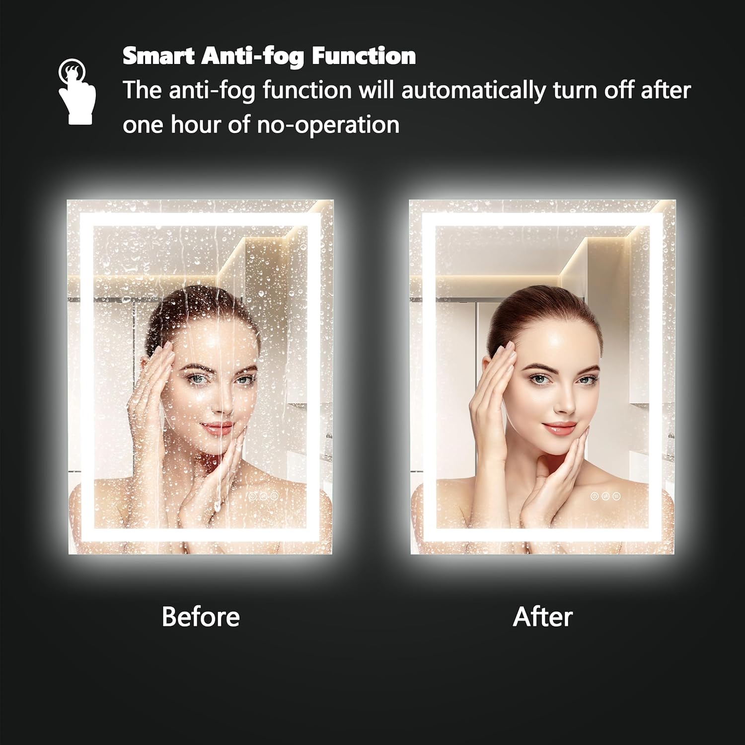LED Bathroom Mirror 36x30 Inch Front &amp; Backlit Lights Vanity Mirror, Wall Mounted Anti-Fog Dimmable LED Makeup Mirror, IP54 3K-6K Warm/Natural/Daylight, Tempered Glass (Horizontal/Vertical) UL image 2