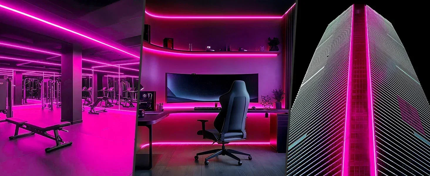 Pink LED Neon Rope Light – Dotless, Dimmable, IP65, ETL Listed