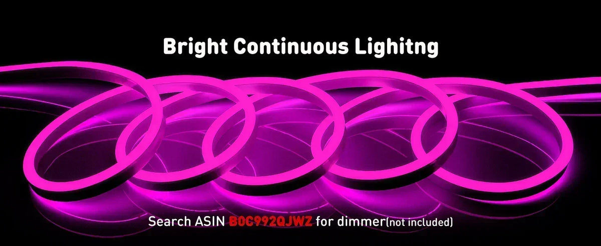 Pink LED Neon Rope Light – Dotless, Dimmable, IP65, ETL Listed