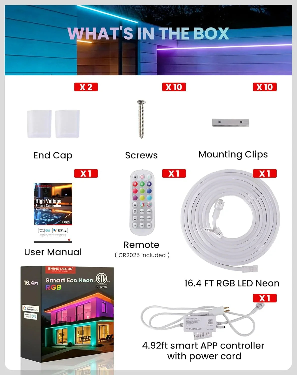 120V Smart RGB LED Neon Rope Light, IP65, 16M Colors, Voice Control