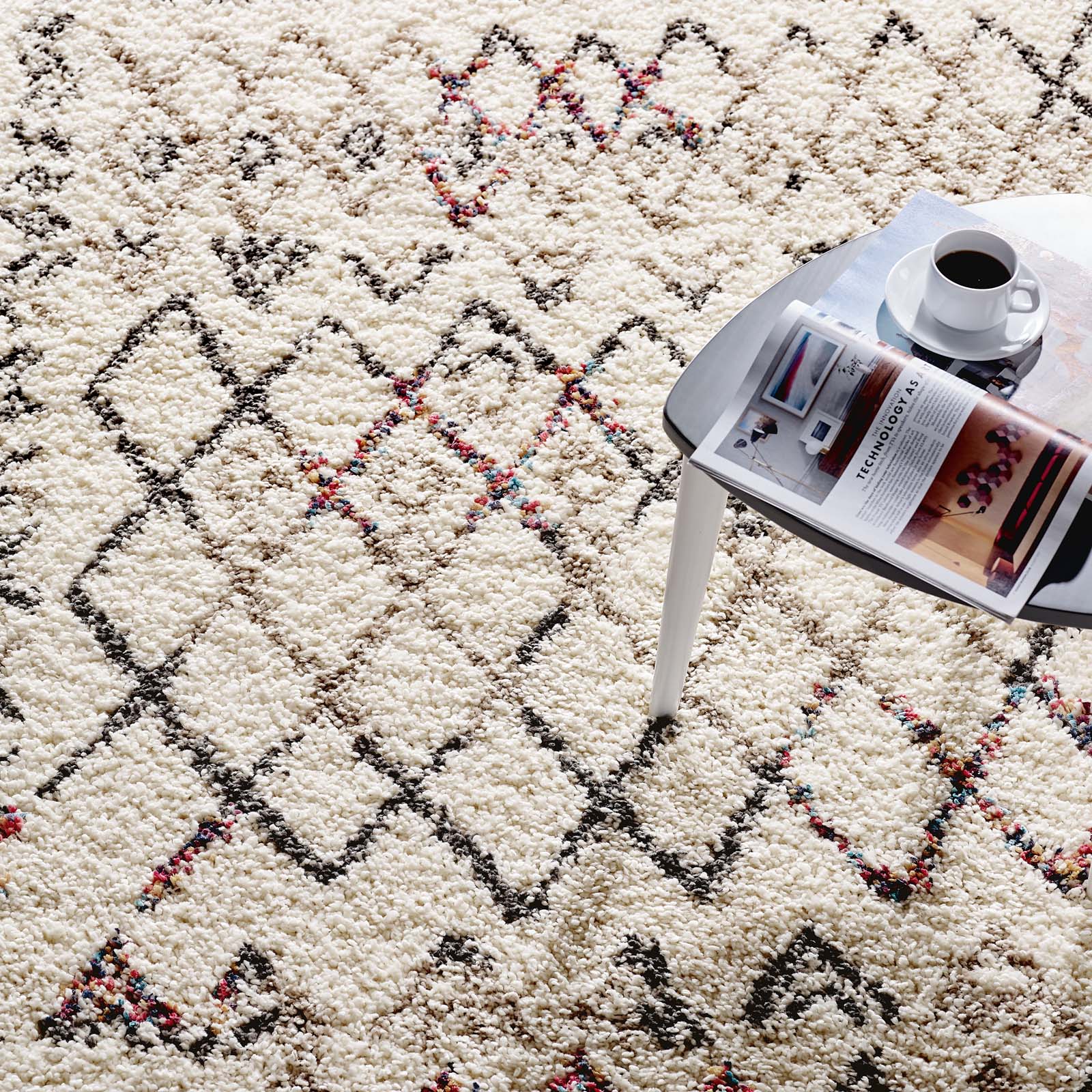 Multicolored Skadi Rainbow Diamond Shag 5 X 8 Area Rug | Shag Weave Approx. 2 Inches | Grooved Rubber Grip Bottom | 80% Polypropylene / 20% Polyester image 7