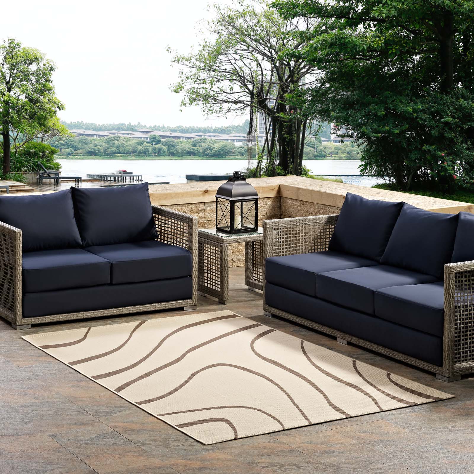 Surge Swirl Abstract Indoor and Outdoor Area Rug | Light and Dark Beige | 5X8 &amp; 8X10 Size Options | Tight Low Pile Weave | Gripping Rubber Underside | 100% Soft Polypropylene | Pack Of 2 image 8