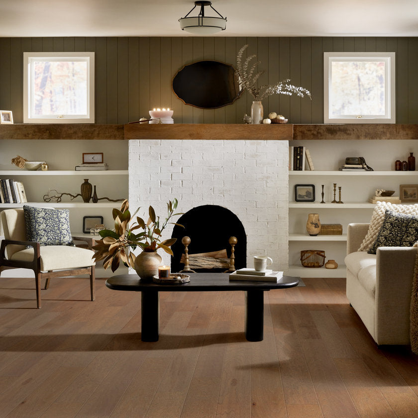 High Plains 6 3/8 | Repel Collection | Jute Shade | Hickory | Real Hardwood | Water Resistant | Scuff Resistant | 1.2 mm Veneer Thickness | 30.48 Sq. Ft. Per Carton | Wire Brushed Texture image 0