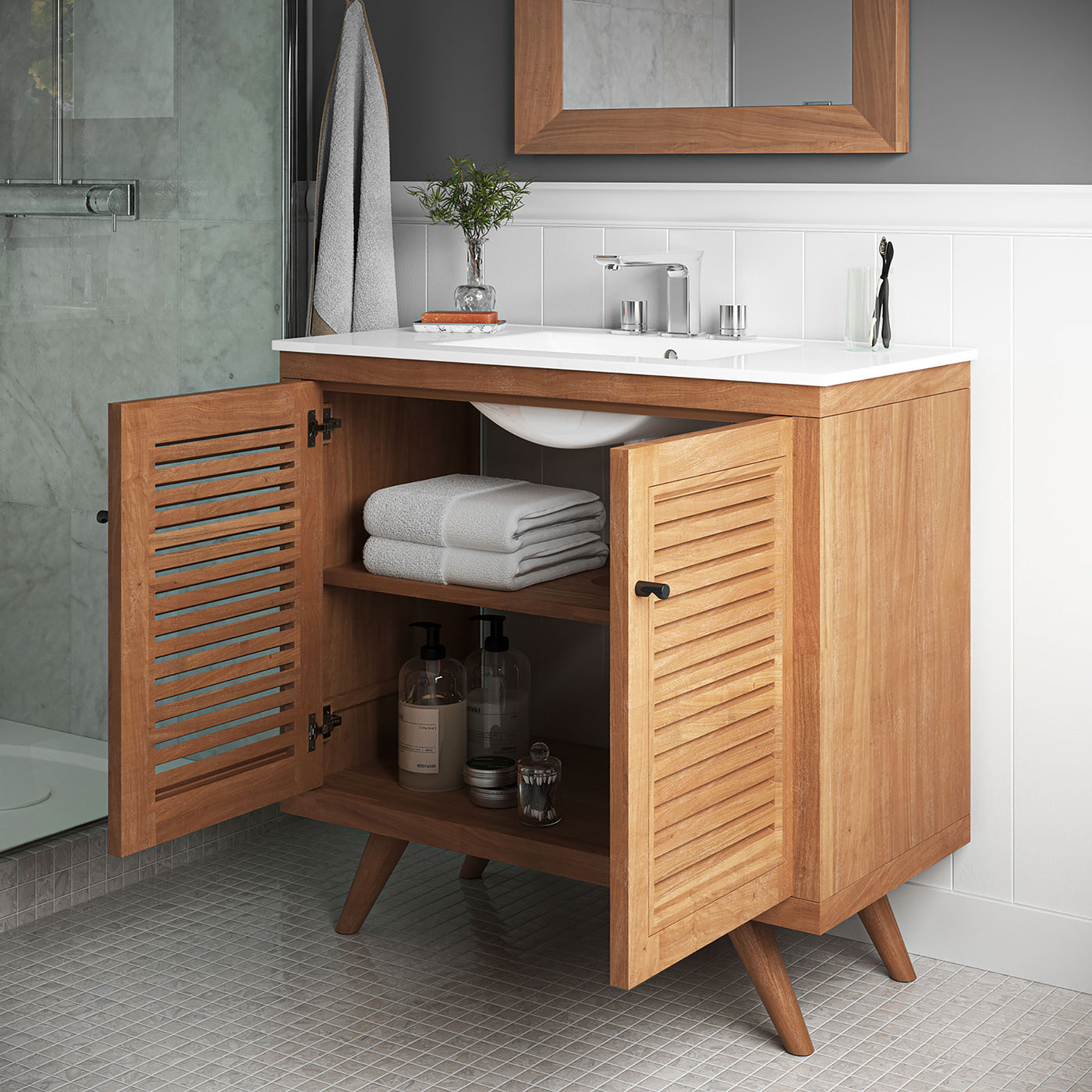 Bathroom Vanity With Sink | Natural White Color Option | 24" Or 36" Size Options | Birdie Series | Full Extension Drawer | Modern & Sleek  Design image 1