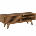 Render 48” TV Stand | Oak &amp; Walnut Finish Options | Mid-Century Style | Smooth Wood Grain Laminate | Slatted Sliding Door | Two Cable Management Holes image 6