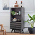 Render Display Cabinet Bookshelf | Oak &amp; Charcoal Color Options | Mid-Century Display Cabinet | Smooth Wood Grain Laminate | Soft-Close Hinges image 2