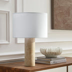 Zenith Travertine Table Lamp with a Fabric Drum Shade in Natural Travertine | Pack of 2 image 5