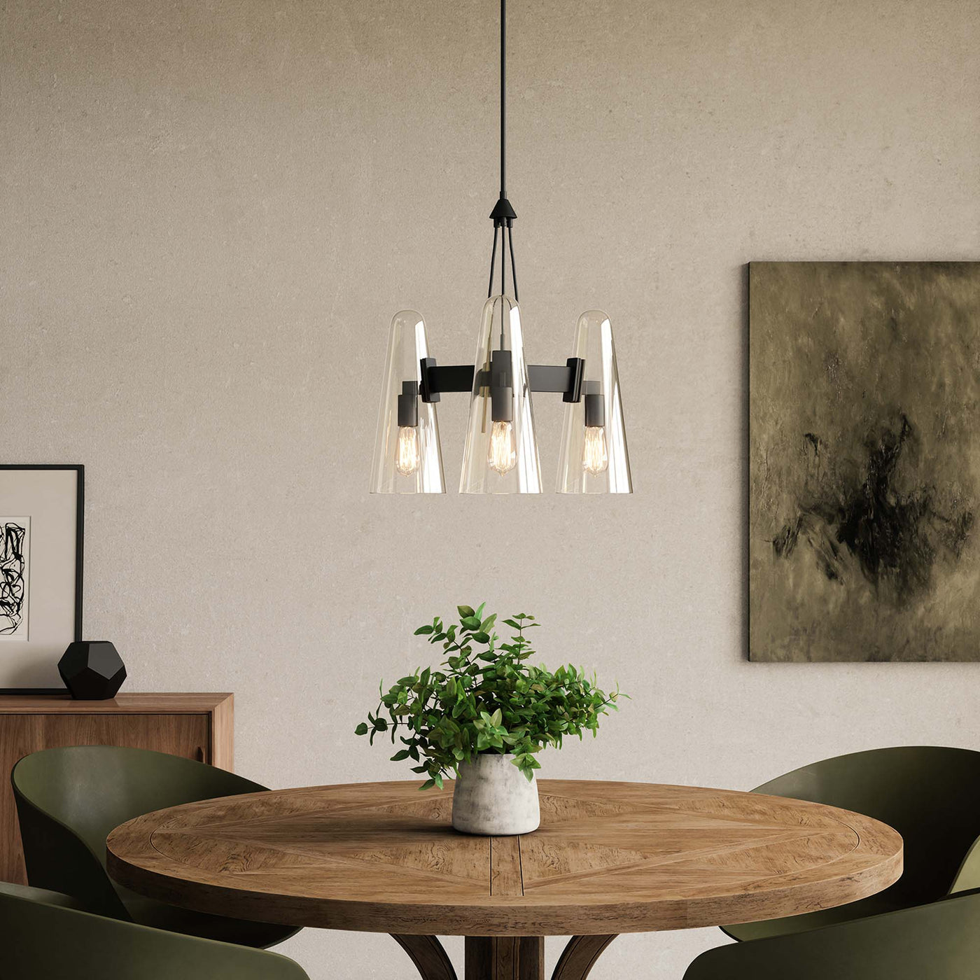 Beacon 3-Light Pendant Light | Clear Black, Clear Satin Brass, Opal Black, Opal Satin Brass Color Options |  Ideal For Living Room, Bedroom, Kitchen, Dining Area, Bathroom, Or Office image 1