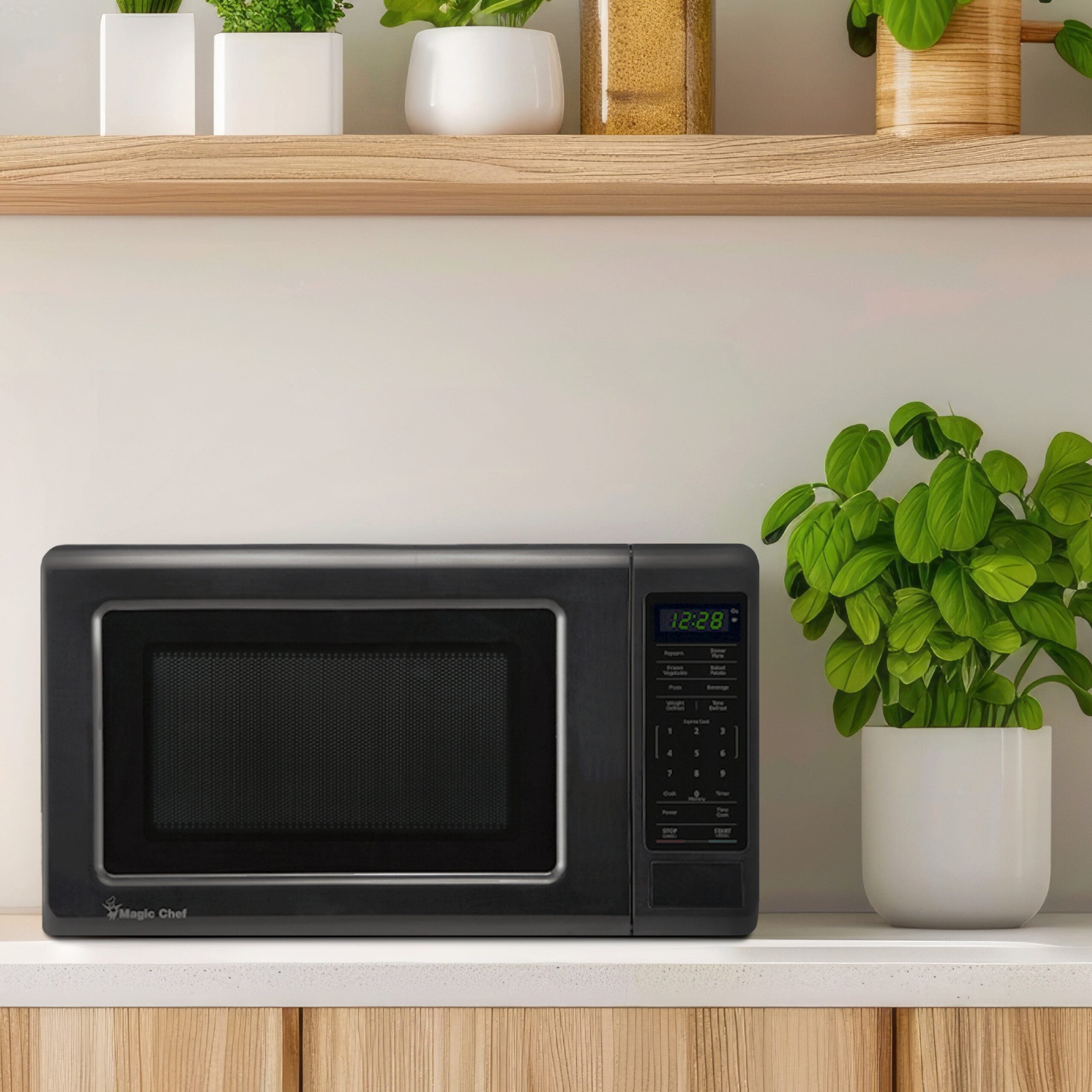 Magic Chef 0.7 Cu. Ft Countertop Microwave | 700 Watt | Black Color | Digital Display | 6 Auto Cooking Modes | Child Lock | Auto Defrost Modes | 10 Power Levels image 0