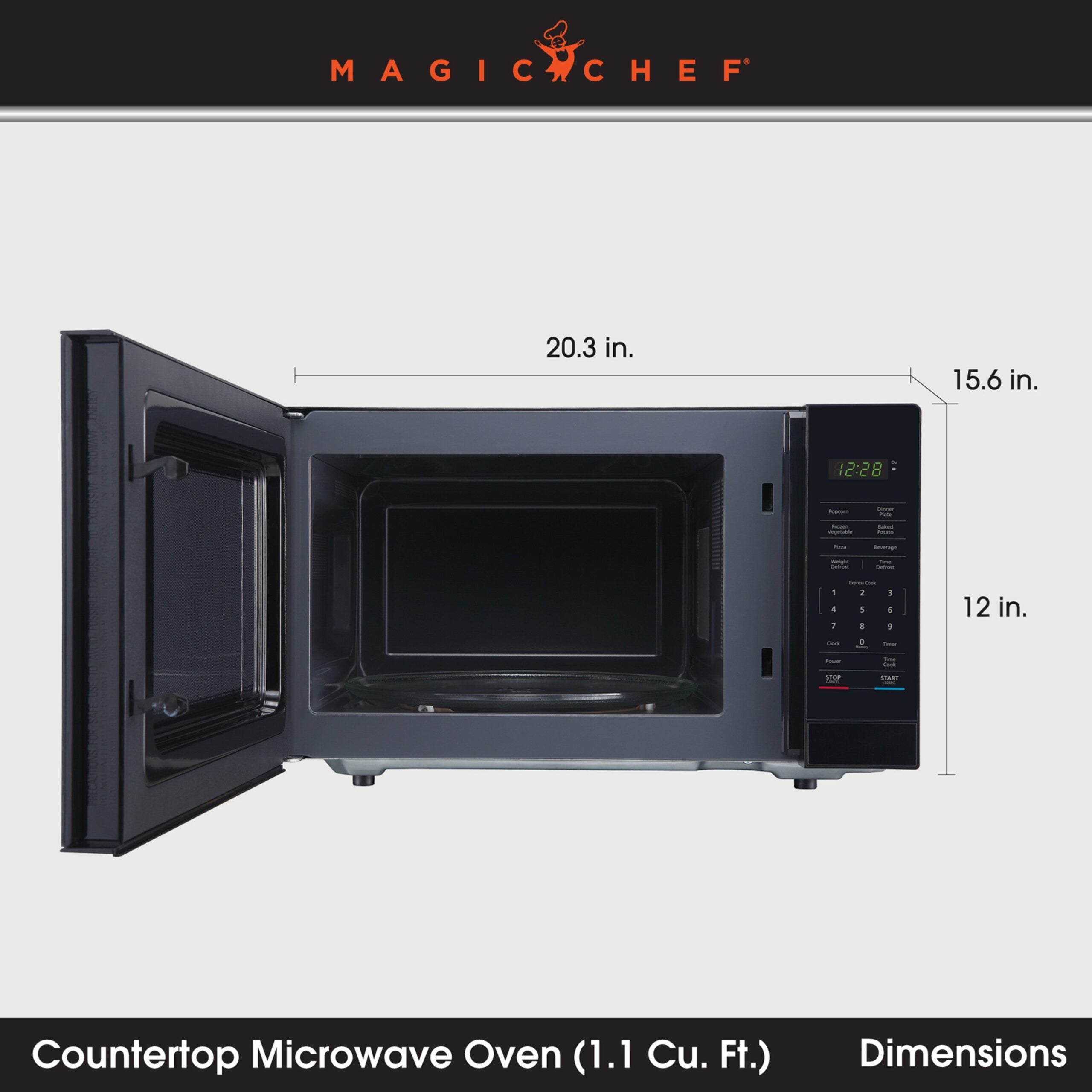 Magic Chef 1.1 Cu. Ft Countertop Microwave | 1000 Watt | Black with Gray Cavity Or Stainless Steel Color Options | Digital Display | 6 Auto Cooking Modes | Child Lock | Auto Defrost Modes image 10