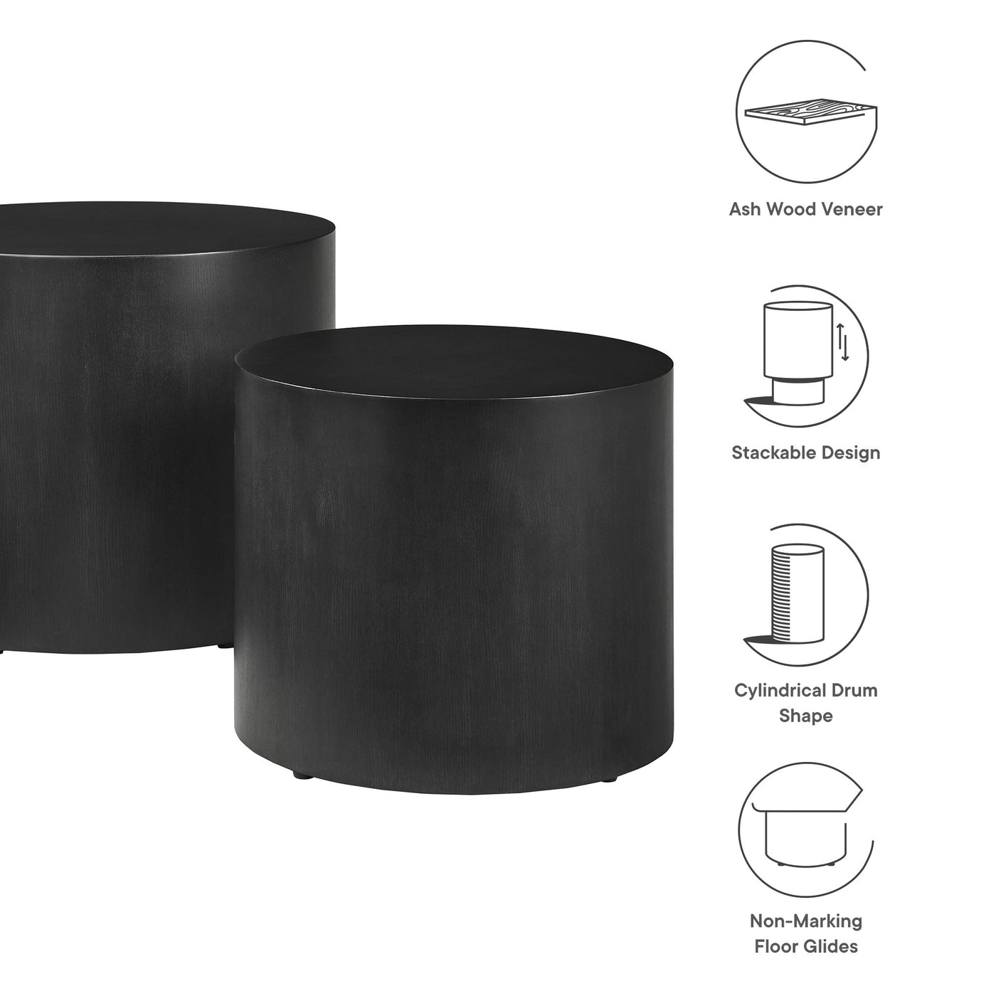 Amani Black Round Nesting Coffee Table Set of 2 image 5