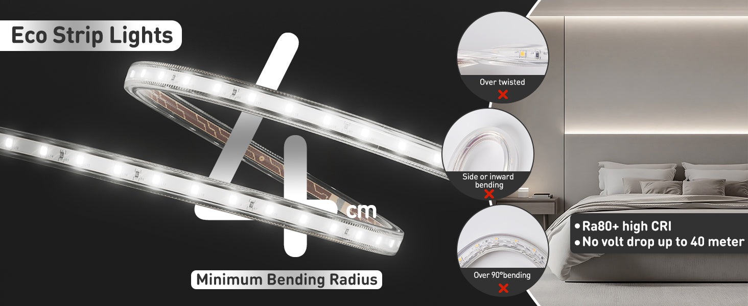 LED Strip Light | Ambient Lighting White Low Luminance 180Lumens/M | Plug&amp;Play 120V Driverless Easy Wiring | Flicker Free Weatherproof for Outdoor Indoor | Cuttable, Stickable | 2800K Warm White &amp; 6000K Cool White | ETL Listed image 2