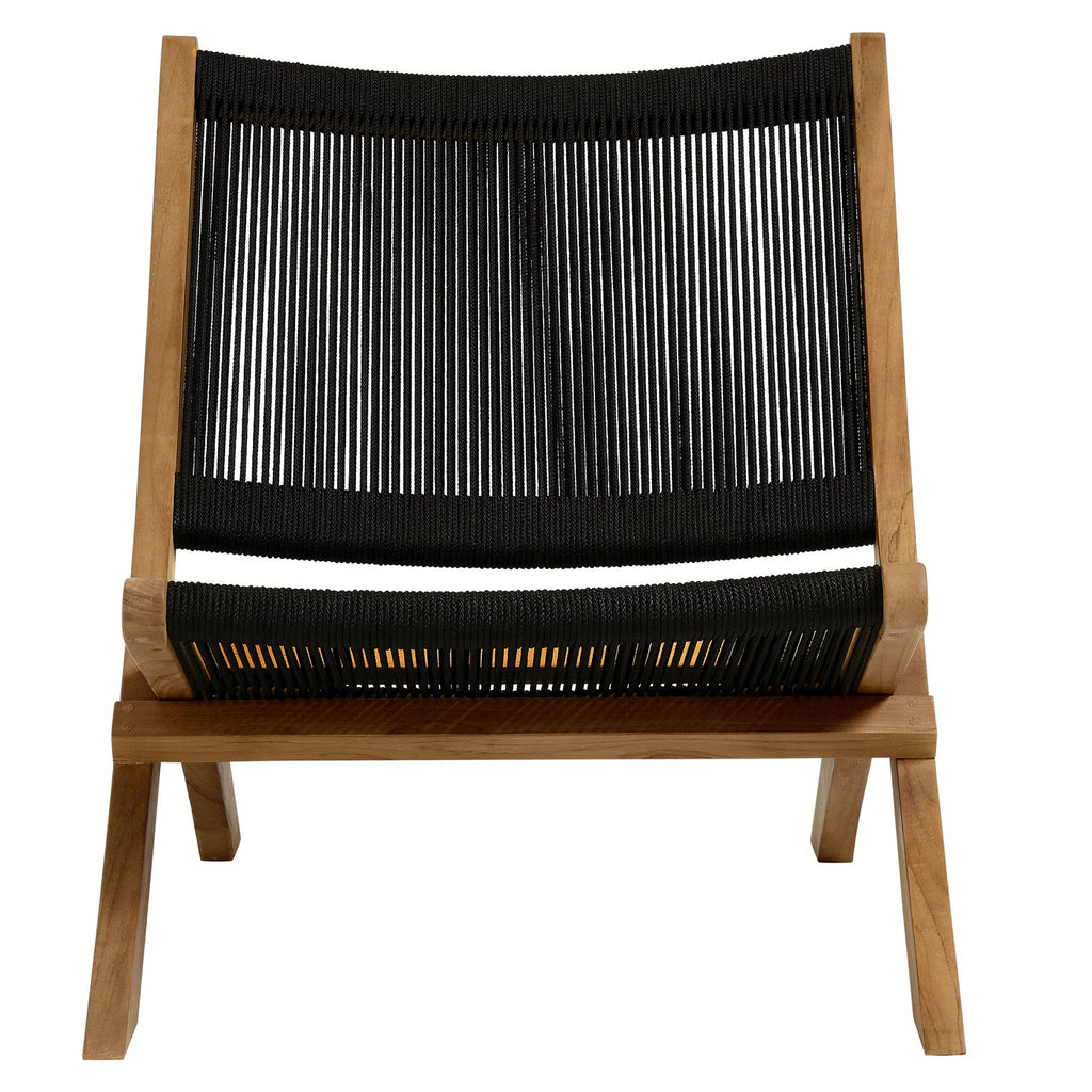 Vienna 3-Piece Outdoor Patio Folding Lounge Chair and Side Table Set in Teak and Rope image 1