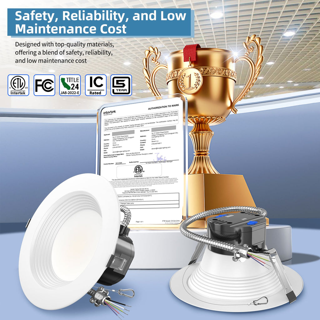 6", 8", 10" LED Downlight | 0-10V Dimmable | 13W - 40W Wattage Tuneable | 2700K/3000K/3500K/4000K/5000K 5 CCT Changeable | Baffle Trim | Damp Rated image 6