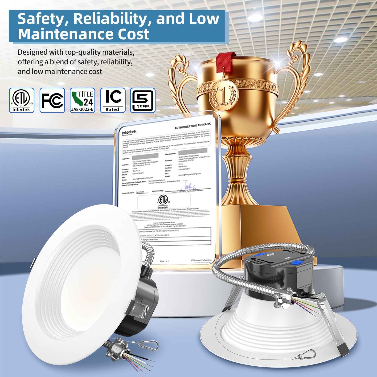 6", 8", 10" LED Downlight | 0-10V Dimmable | 13W - 40W Wattage Tuneable | 2700K/3000K/3500K/4000K/5000K 5 CCT Changeable | Baffle Trim | Damp Rated image 6