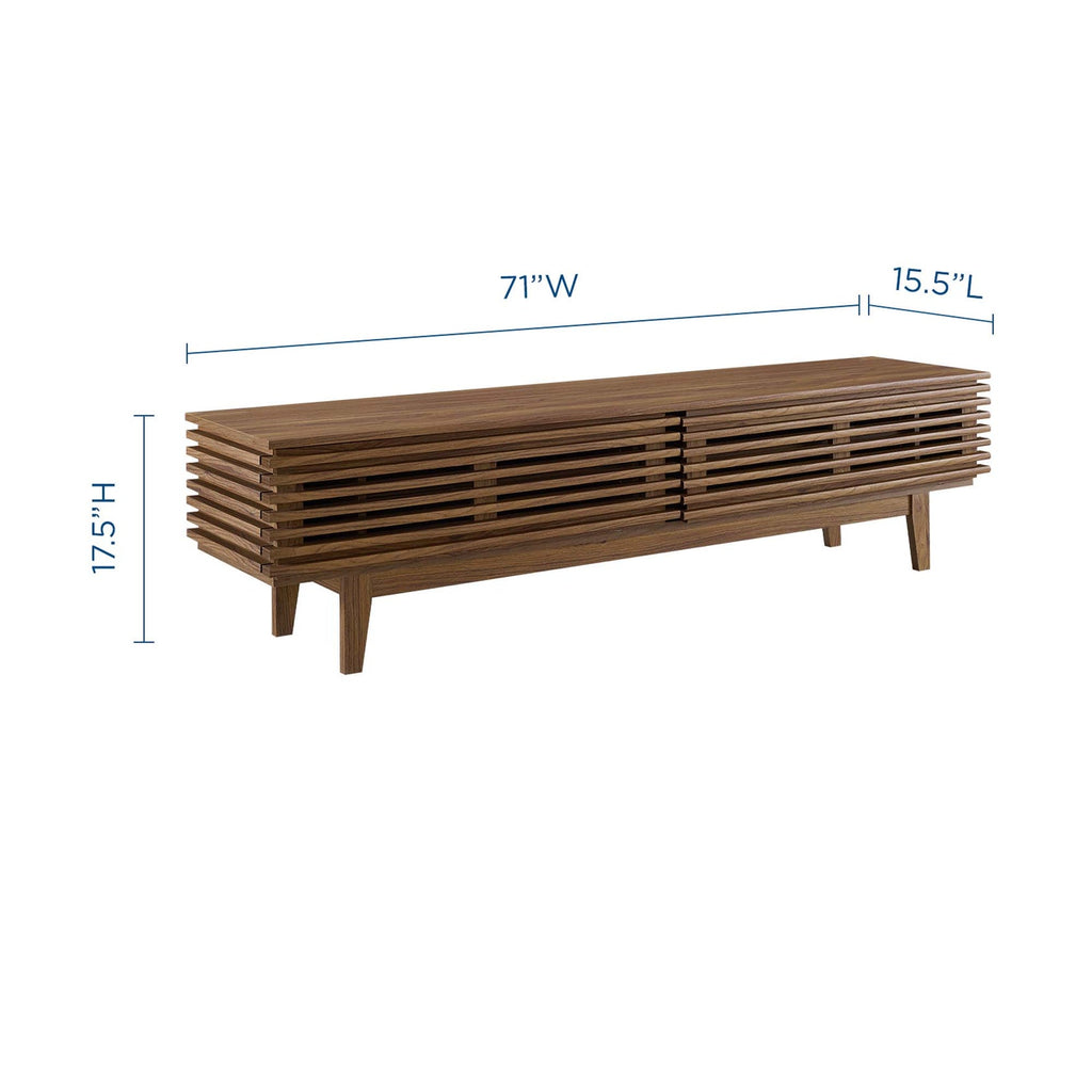 Render 71" TV Stand | Oak &amp; Walnut Finish Options | Mid-Century Modern TV Stand | Smooth Wood Grain Laminate | Durable Particleboard | Two Bottom-Hinged Doors image 8