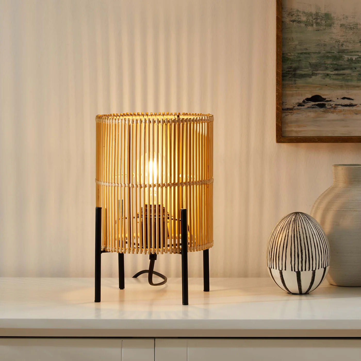 Casen Natural Bamboo Table Lamp | Cylindrical Open-Weave Bamboo Shade | E26 Base | Pack of 2 image 9