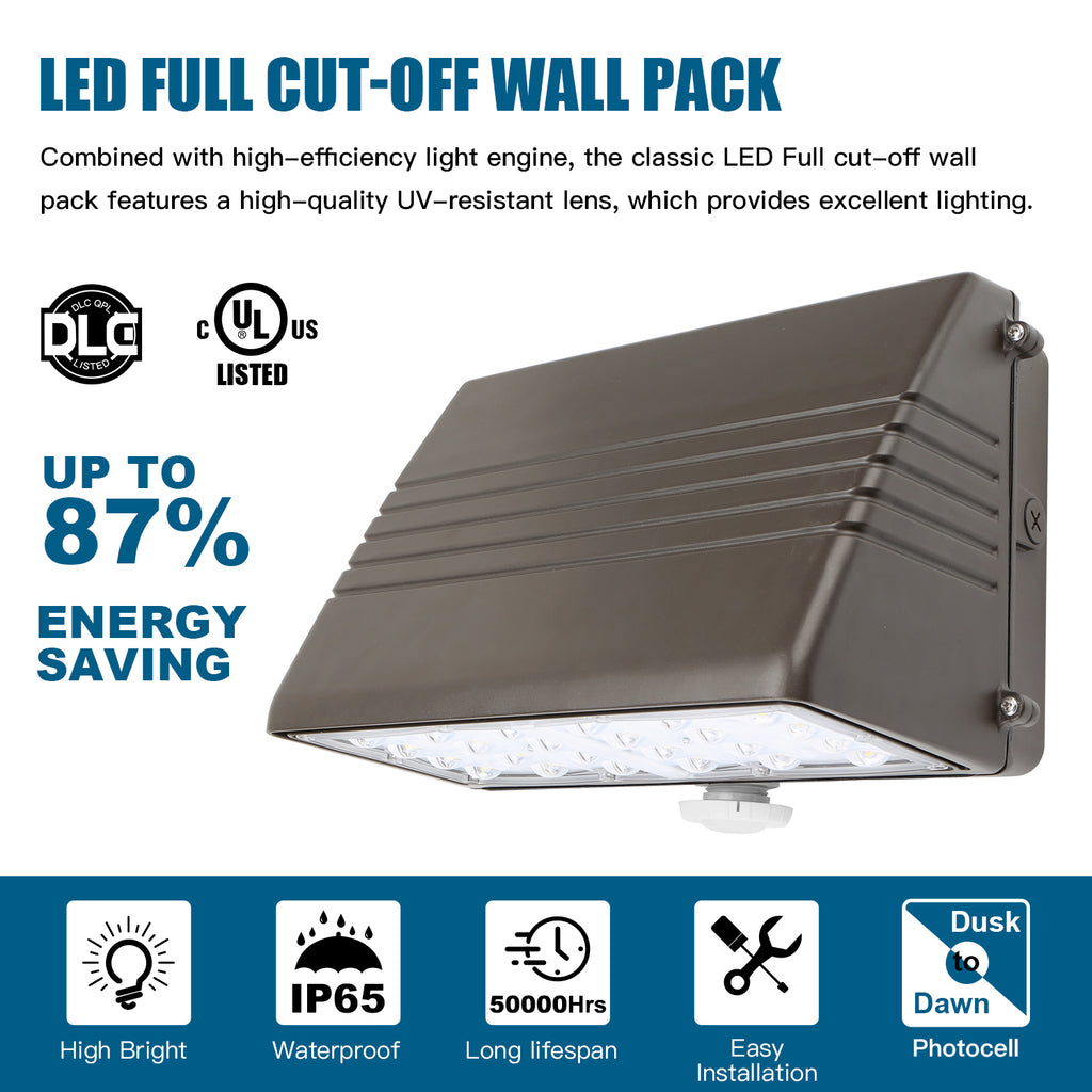 LED Full Cut-Off Wall Pack Light 28W-125W Photocell | DLC | IP65 Waterproof Commercial Security Lighting image 6