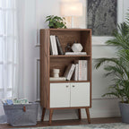 Transmit Display Cabinet Bookshelf | Walnut White | Mid-Century Display Cabinet | Smooth Wood Grain Laminate | Soft-Close Hinges | Modern Bookshelf image 0