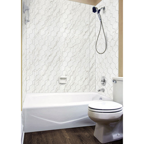 Hex Shower Wall Tiles For Shower and Tub Surrounds | Glue Up Easy To Install | 3 Wall Set image 3