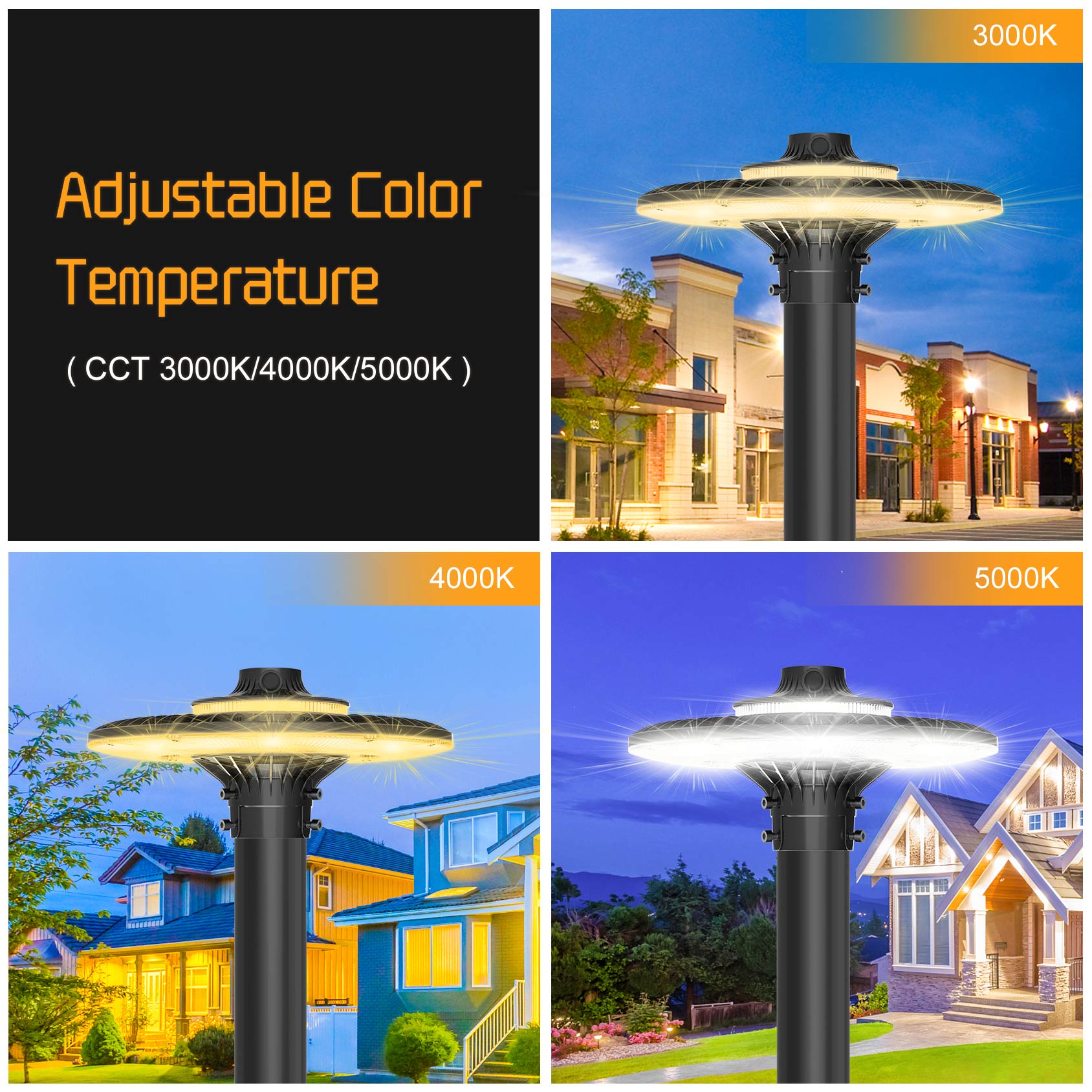 LED Post Top Pole Light with Dusk to Dawn Photocell, 60W/80W/100W/120W/150W/200W Options, 3000K/4000K/5000K CCT Tunable, LED Garden Area Lights for Pathway IP65 Waterproof image 11