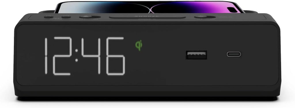 Nonstop NSW2-BK Hotel Station W Alarm Clock | Qi Wireless Charging | USB-C/USB-A | JetWay Black | Dimmable Display | Auto Day Light Saving | Tamper Proof image 1