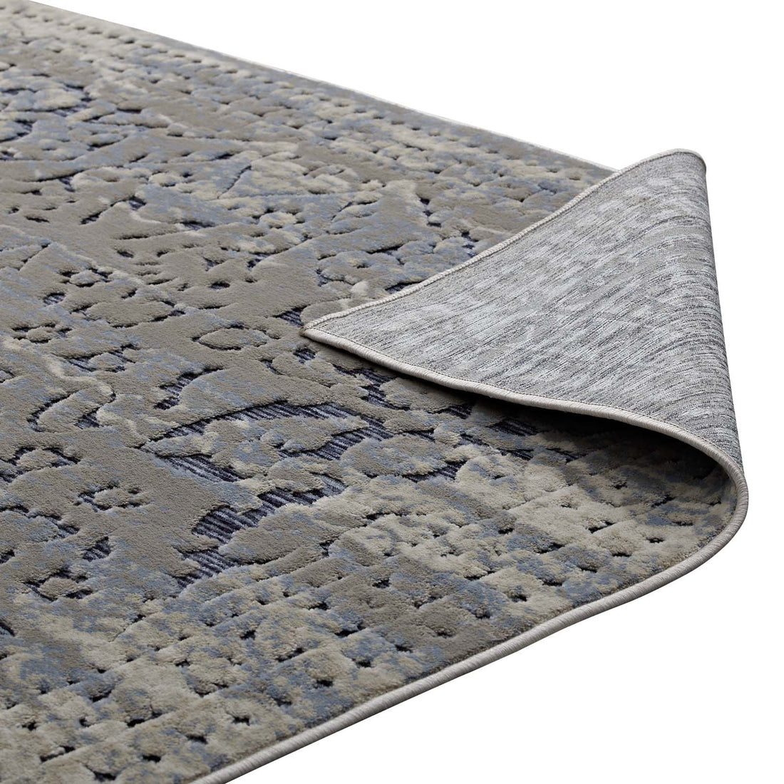 Margarida Distressed Vintage Turkish Area Rug | Blue and Cream | 5X8 &amp; 8X10 Size Options | Textured Soft Low Pile Weave | Gripping Rubber Underside | Polypropylene / Chenille Yarn image 5
