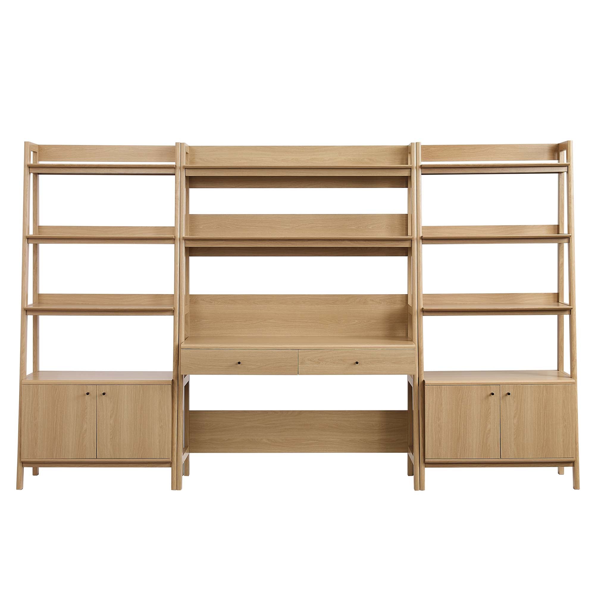 Bixby 3-Piece Wood Office Desk and Bookshelf | Walnut, Walnut White &amp; Oak Color Options | Particleboard &amp; MDF | Full-Extension Drawers | Tiered Desk and Bookshelf image 3