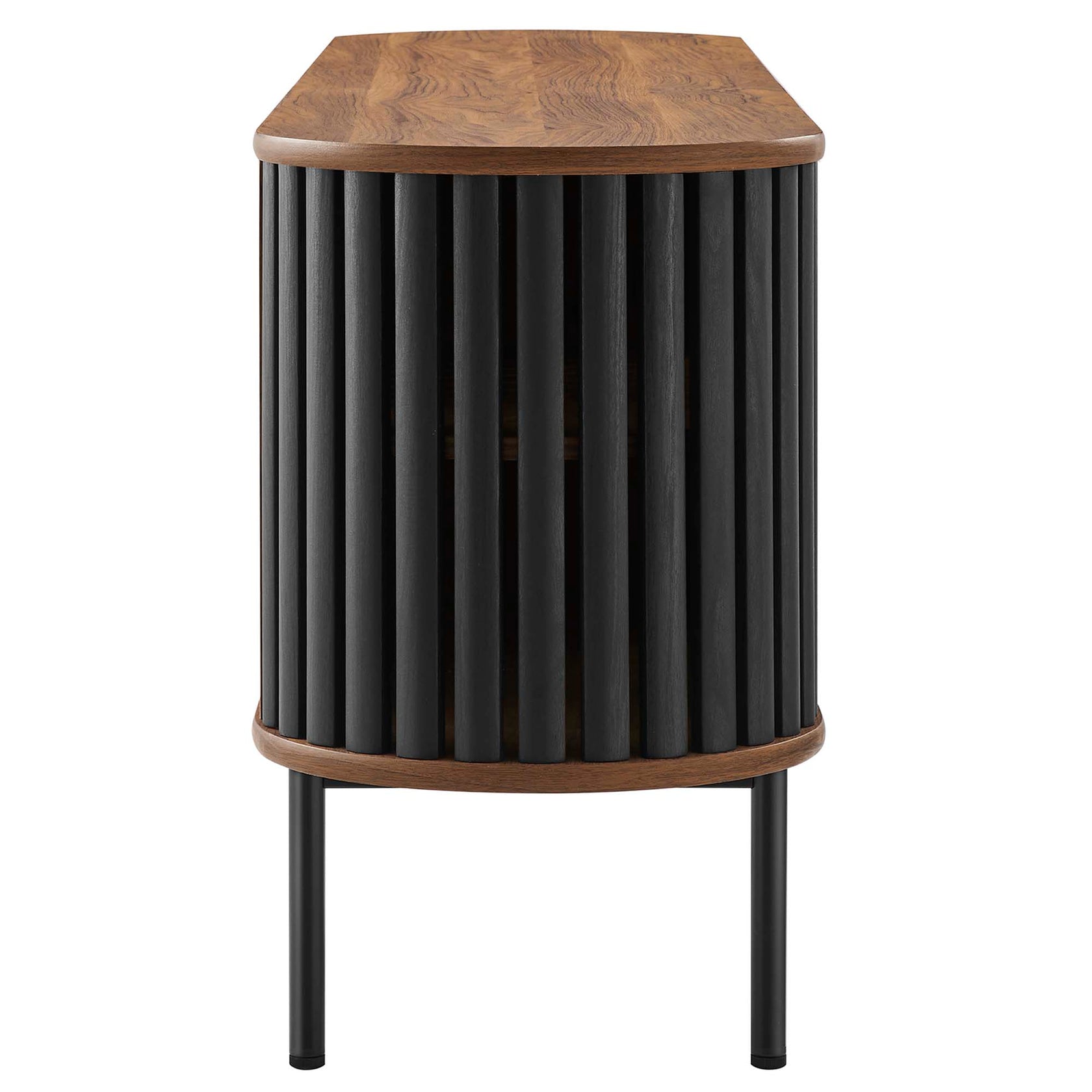 Fortitude 71" TV Stand | Oak &amp; Walnut Black Finish Options | Metal Legs | Open Back Design | Adjustable Shelves | Two Sliding Doors | MDF and Particleboard image 8