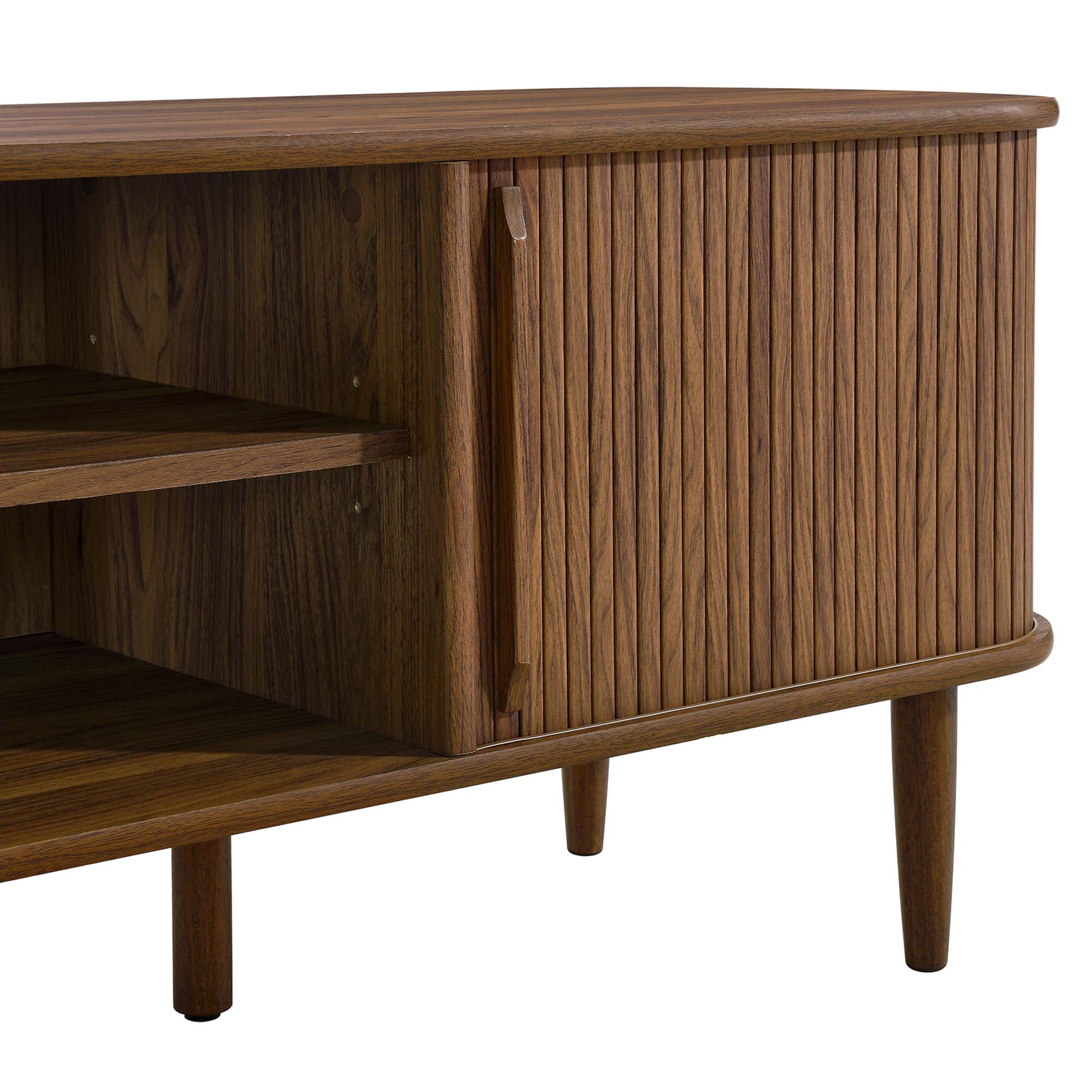 Contour 63" Wood TV Stand | Oak &amp; Walnut Finish Options | Mid-Century Modern TV Stand | Rubberwood, Particleboard, MDF | Adjustable Shelves | Sliding Doors image 5