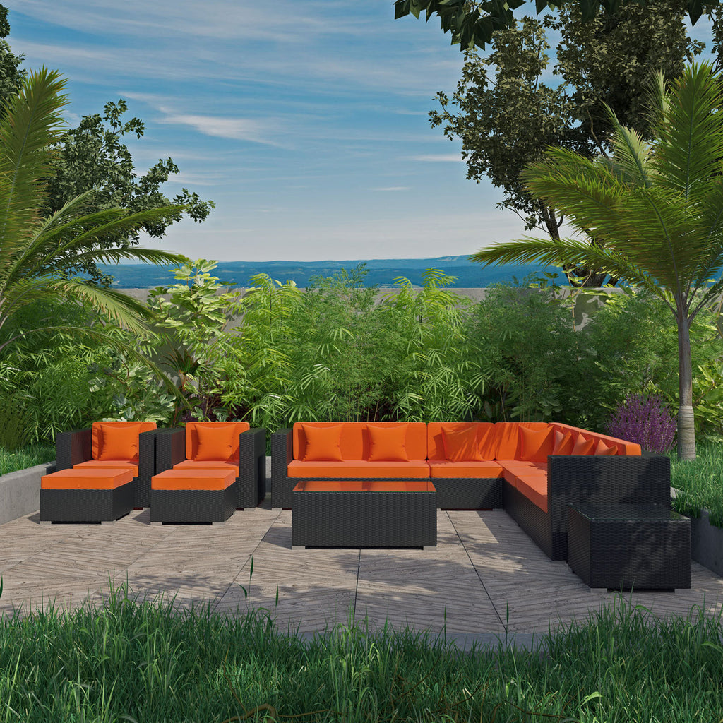 Cohesion 11-Piece Outdoor Patio Sectional Set in Espresso and Orange image 1