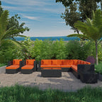 Cohesion 11-Piece Outdoor Patio Sectional Set in Espresso and Orange image 1
