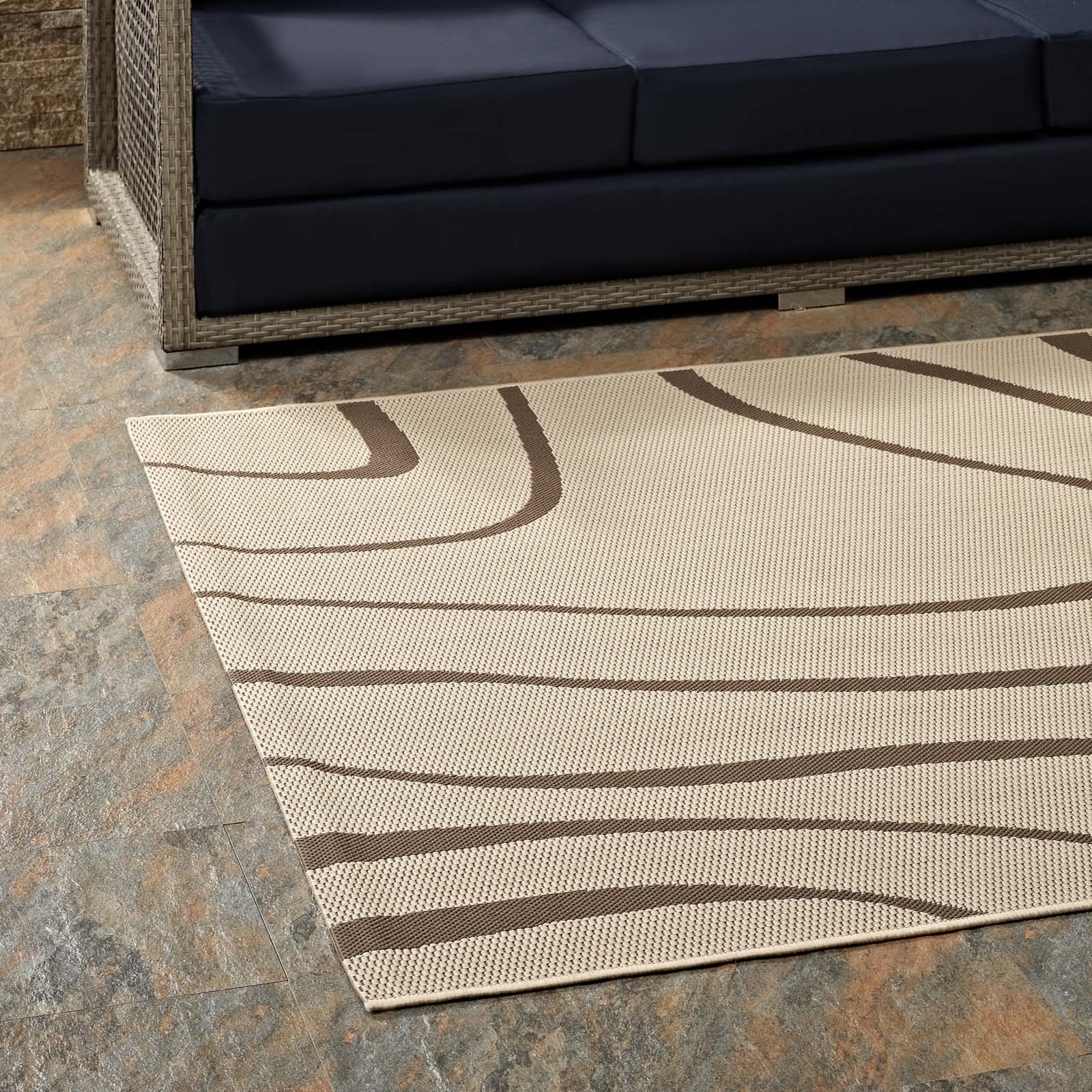 Surge Swirl Abstract Indoor and Outdoor Area Rug | Light and Dark Beige | 5X8 &amp; 8X10 Size Options | Tight Low Pile Weave | Gripping Rubber Underside | 100% Soft Polypropylene | Pack Of 2 image 6