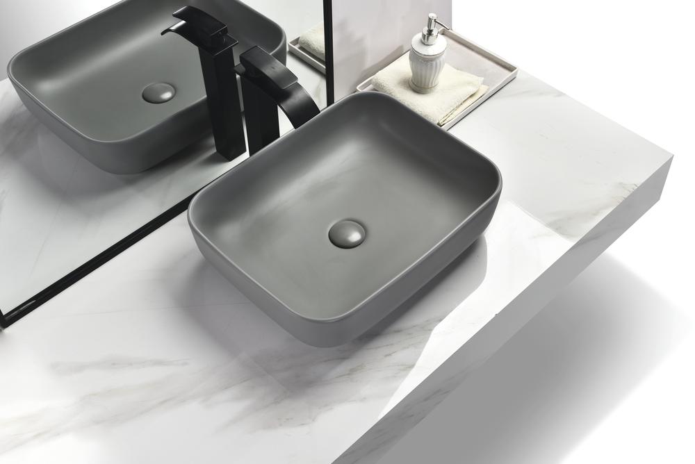 Tuscany 19-3/4"W x 15-3/8"D Matte Gray Ceramic Rectangular Bathroom Vessel Sink | Matte Gray Color | Bette Series | Premium Quality Ceramic Construction image 3