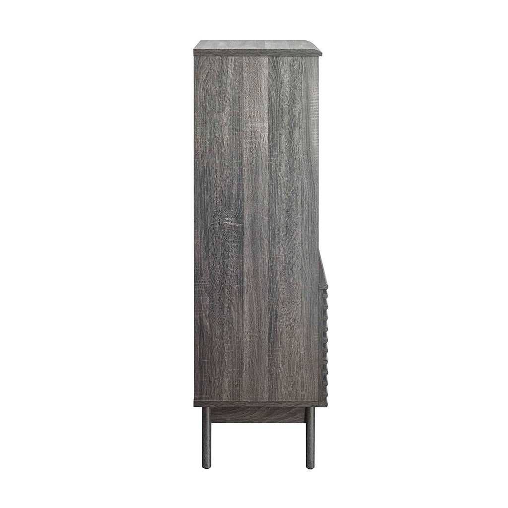 Render Display Cabinet Bookshelf | Oak &amp; Charcoal Color Options | Mid-Century Display Cabinet | Smooth Wood Grain Laminate | Soft-Close Hinges image 7
