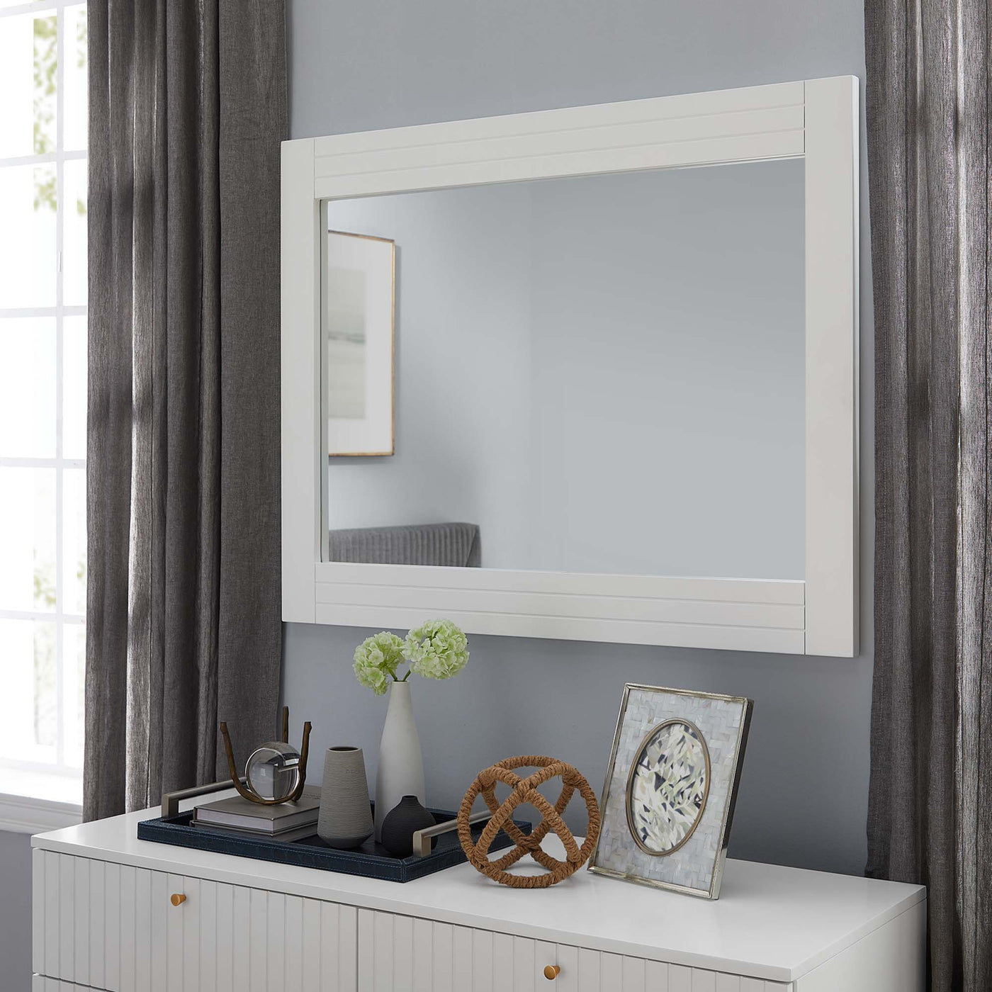 40" Dakota White Mirror | Framed Mirror For Vanities &amp; Living Spaces | Contemporary Design With Mid Century Style image 0