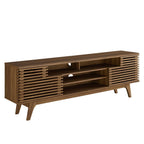 Render 71" Media Console TV Stand | Oak &amp; Walnut Finish Options | Mid-Century Modern Entertainment Center | Smooth Wood Grain Laminate | Durable Particleboard and MDF Construction | Slatted Sliding Doors image 7