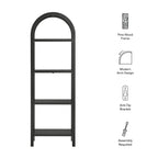 Vexley 72 Inch Tall Narrow Arched Bookshelf | Natural, Black &amp; Walnut Color Options | Pine Wood Frame | Sculptural Arched Silhouette | 4 Pine Wood Shelves image 2