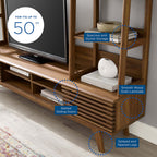 Render TV Stand Entertainment Center | Walnut Finish | Mid-Century Modern Entertainment Center | Smooth Wood Grain Laminate | Durable Particleboard and MDF Construction | Slatted Sliding Doors image 7