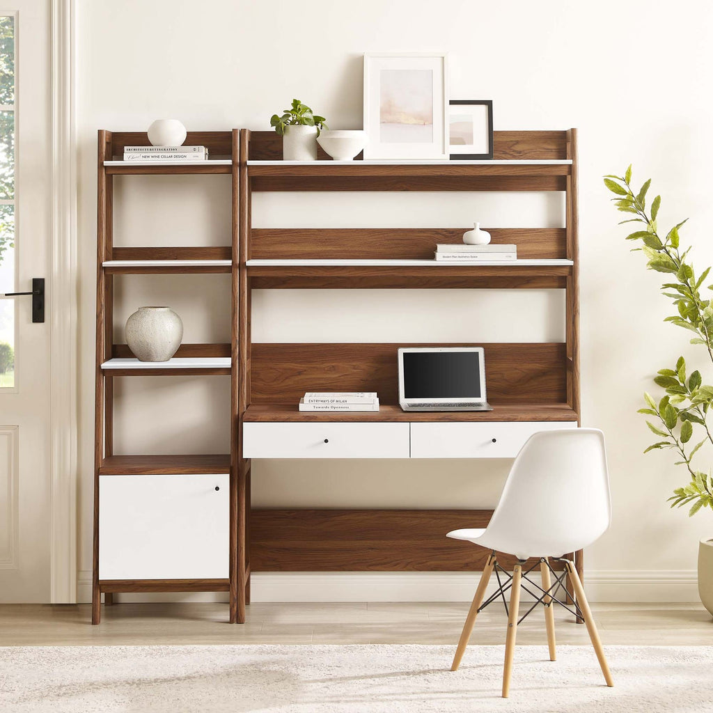 Bixby 2-Piece Wood Office Desk and Bookshelf | Walnut, Walnut White &amp; Oak Color Options | Particleboard &amp; MDF | Full-Extension Drawers | Tiered Desk and Bookshelf image 0