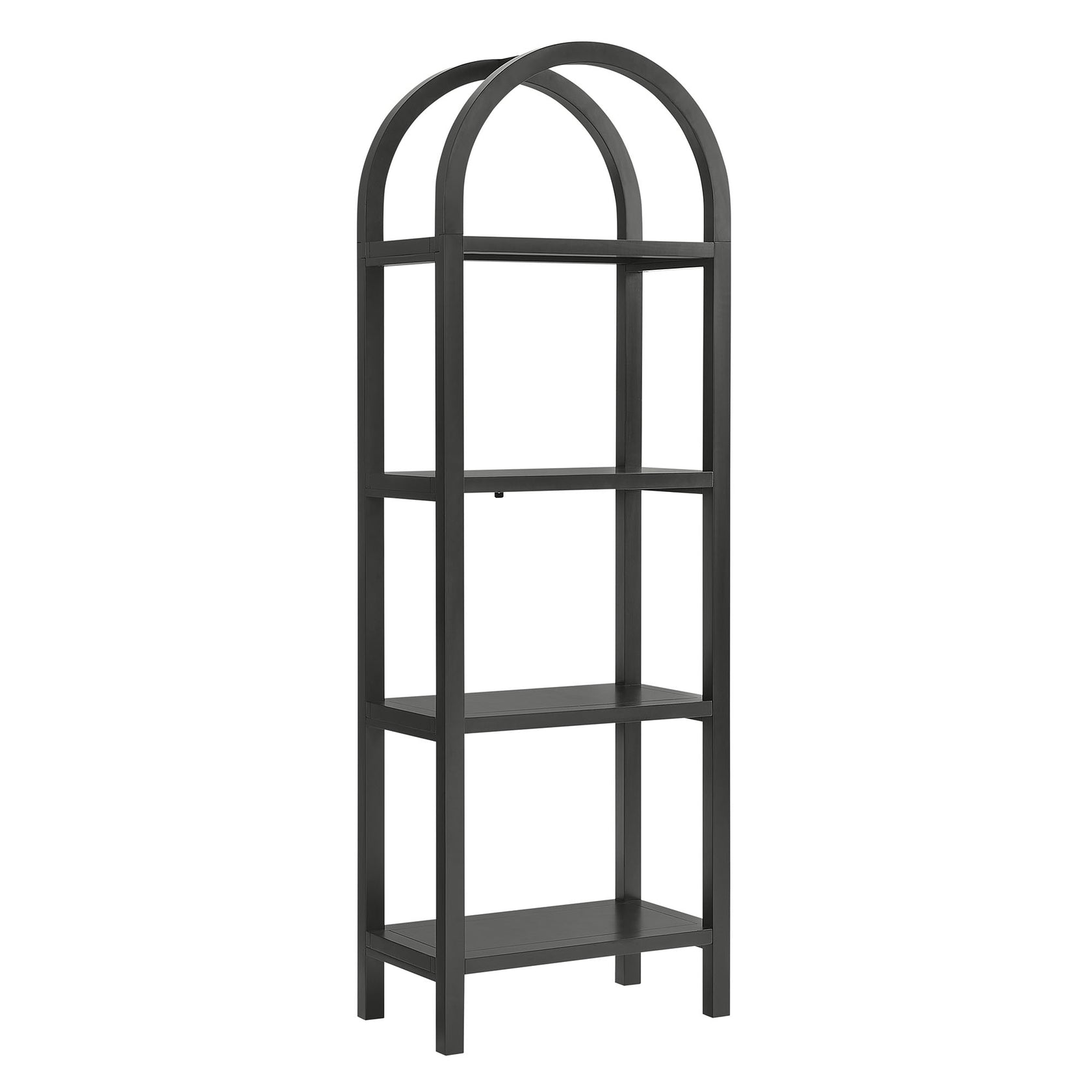 Vexley 72 Inch Tall Narrow Arched Bookshelf | Natural, Black &amp; Walnut Color Options | Pine Wood Frame | Sculptural Arched Silhouette | 4 Pine Wood Shelves image 9