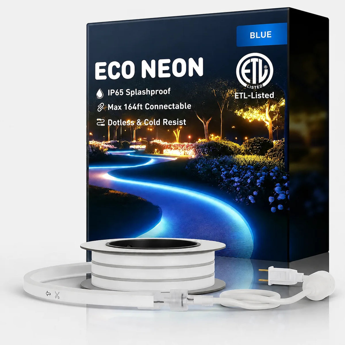 Blue LED Neon Rope Light – Dotless, Dimmable, IP65, ETL Listed