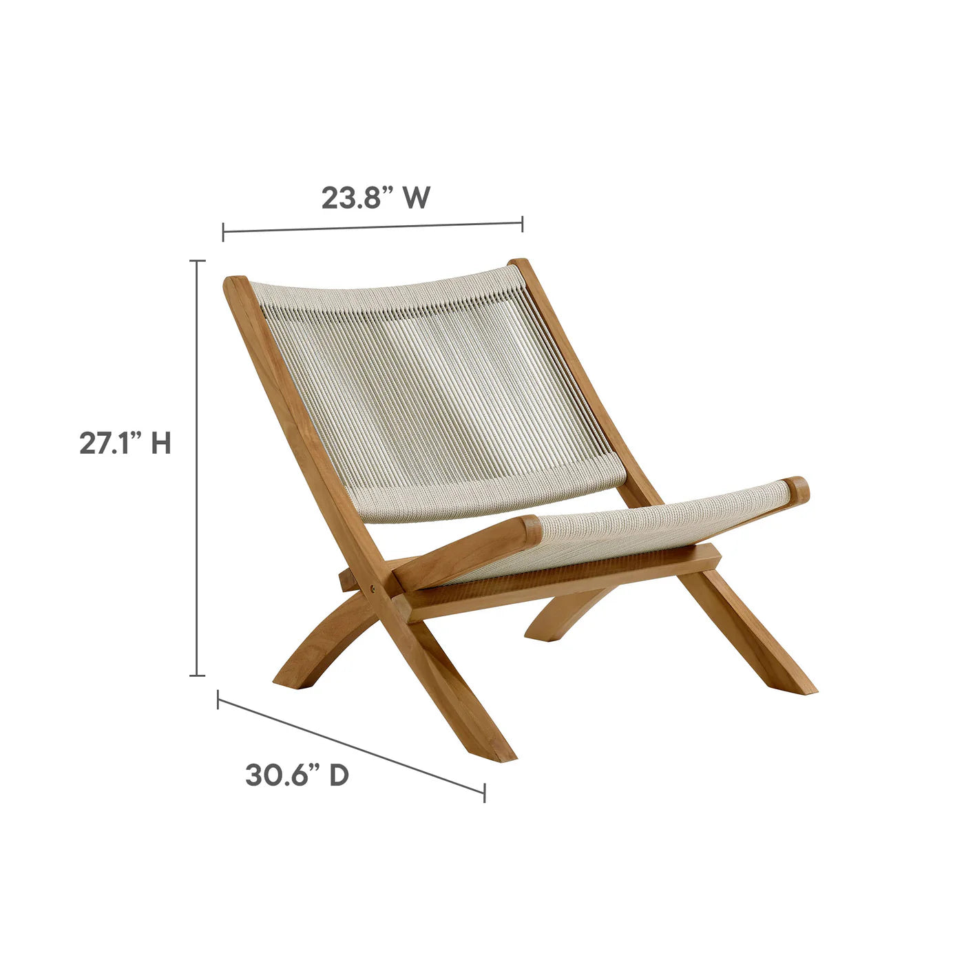 Vienna 3-Piece Outdoor Patio Folding Lounge Chair and Side Table Set in Teak and Rope image 10