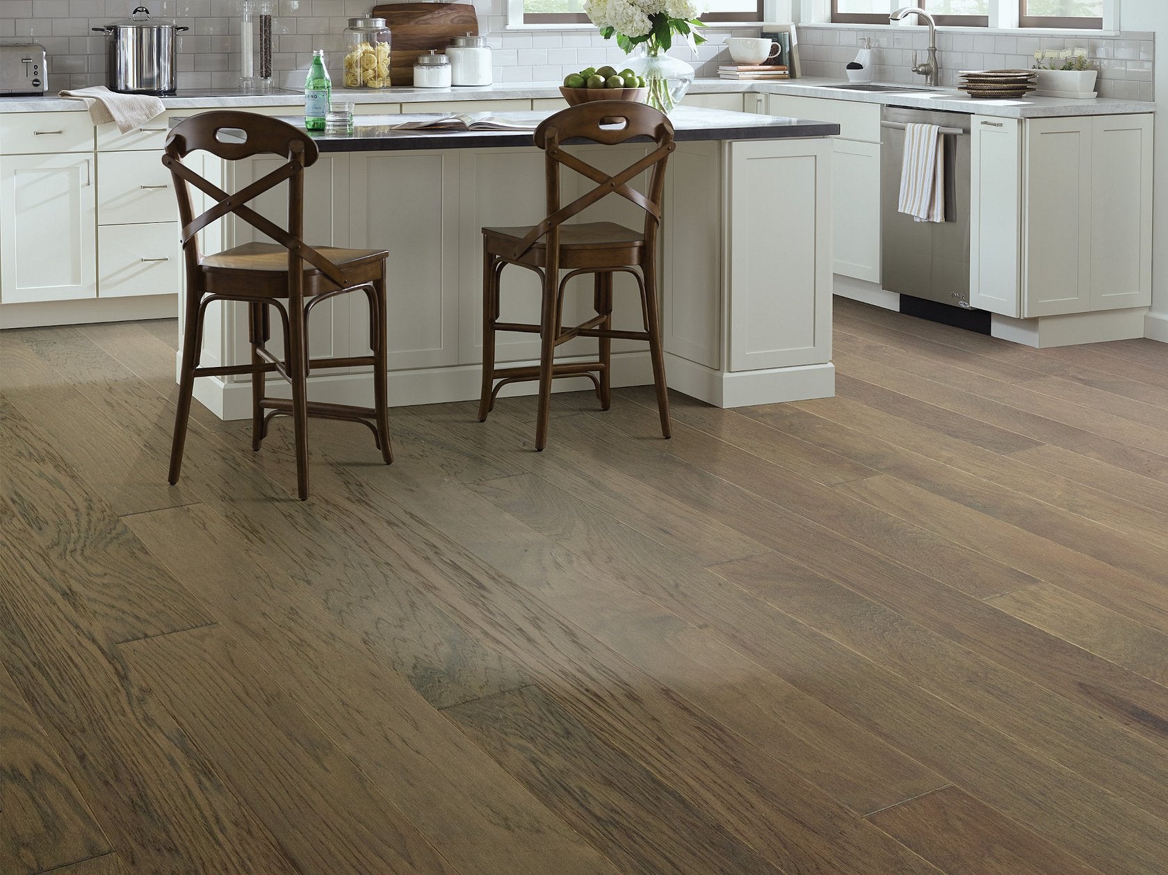 High Plains 6 3/8 | Repel Collection | Nomadic Shade | Hickory | Real Hardwood | Water Resistant | Scuff Resistant | 1.2 mm Veneer Thickness | 30.48 Sq. Ft. Per Carton | Wire Brushed Texture image 3